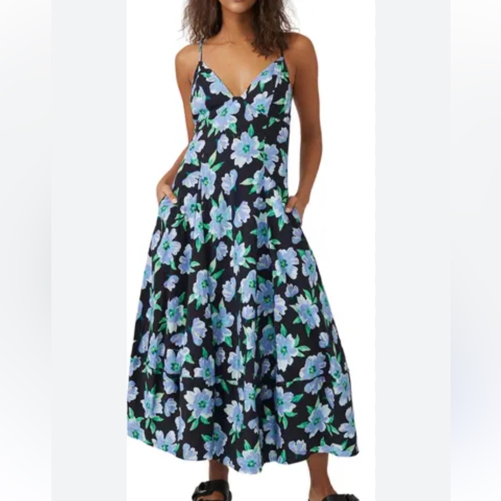 Free people floral cotton stretch maxi dress